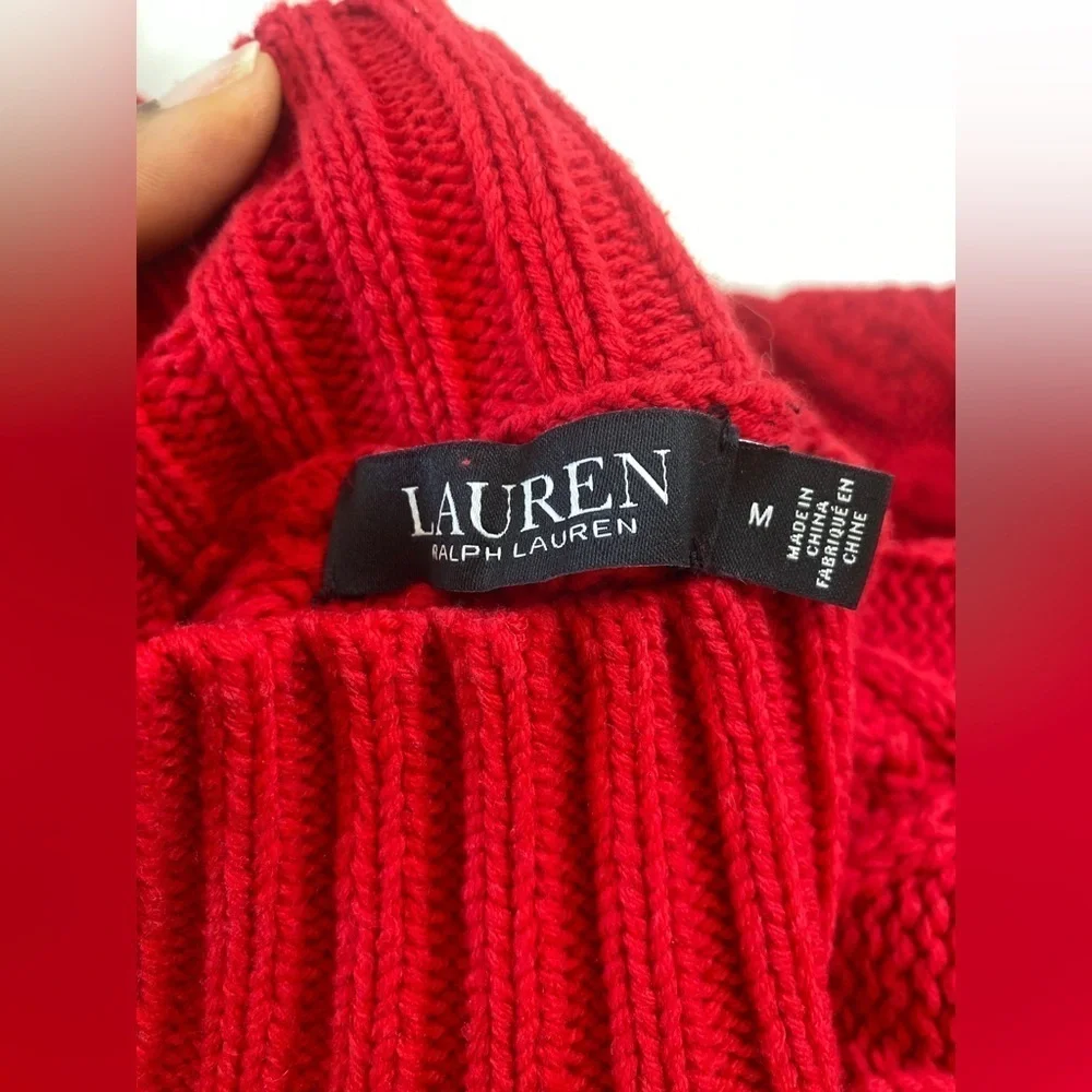 Lauren By Ralph Lauren Black Label Red Cable Knit Sweater Size Medium